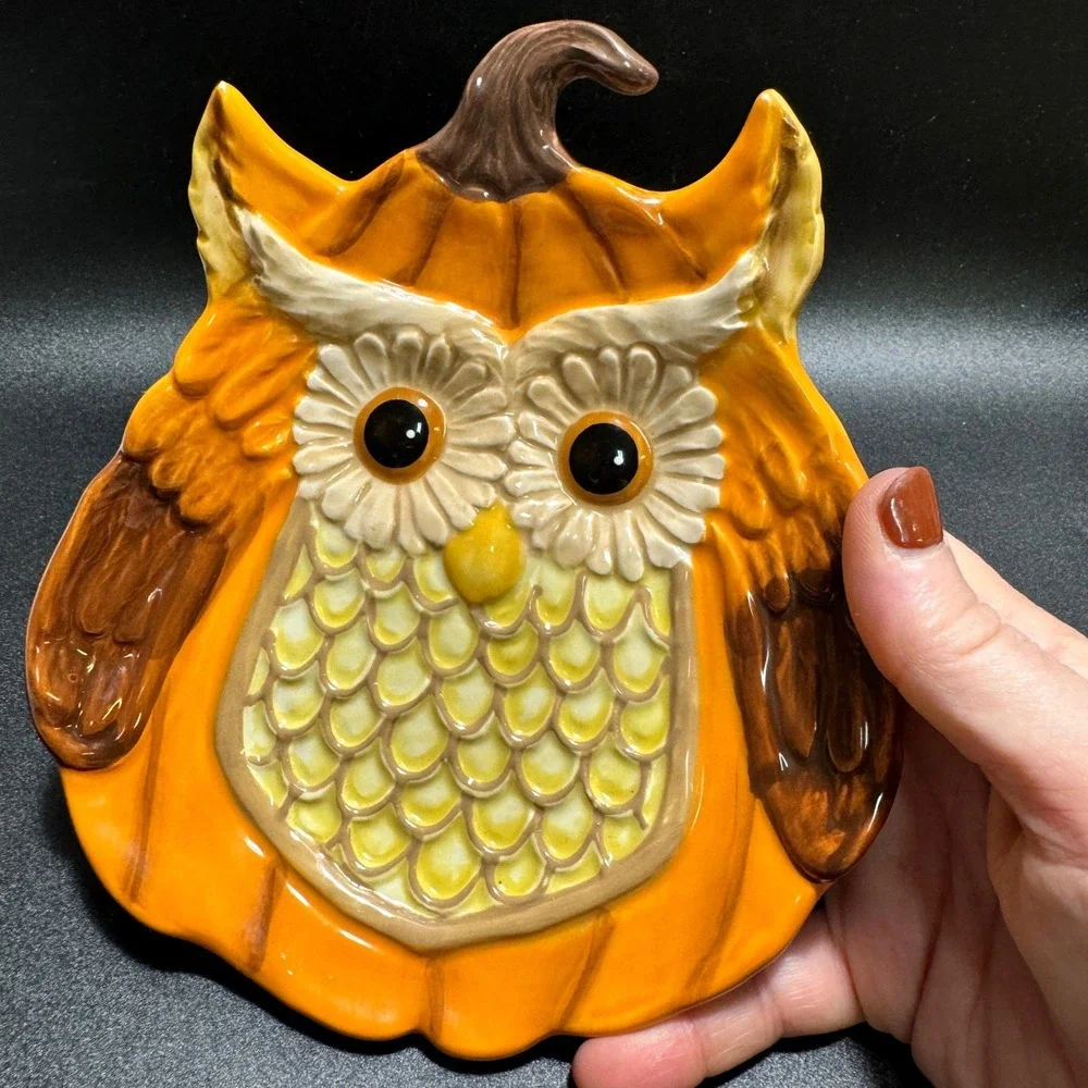 Cracker Barrel Pumpkin Owl Plate Fall Harvest Halloween Thanksgiving Stoneware